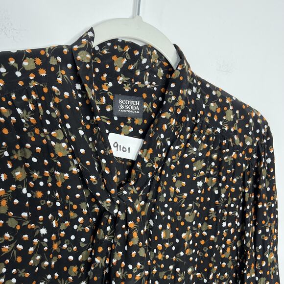 Scotch & Soda Shirt Womens Large Black Fall Print Acorn 100% Viscose Button Up‎ - Picture 13 of 16